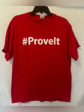 #1037 Gildan Red Short Sleeve Tee with White #ProveIt Chest Graphic Sz Large